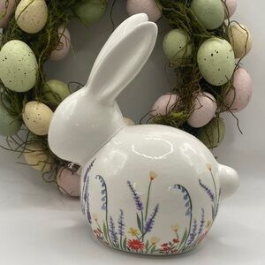 NWT Easter Spring Floral White Purple Green Yellow Red Ceramic Bunny Figurine